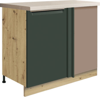Kuchyňa GLADIOLA - GREEN je v štýlovom a funkčnom prevedení. Je vhodná do modernej aj klasickej kuchyne.Korpus nábytku je vyrobený z kvalitnej LTD dosiek vo farbe dub Artisan, v matnom prevedení. Dvierka sú vyrobené z MDF dosky. Nábytok je nenáročný na údržbu. Disponuje tichým dovieraním dvierok. Nožičky sú regulovateľné.Dolná skrinka GLADIOLA je v zelenom matnom prevedení. Rozmery (š,v,h): 110 x 82 x 60 cm. Šírka skrinky je počítaná aj s pracovnou doskou. Skutočná šírka (bez dosky) je 90 cm.Sokel a pracovnú dosku je potrebné dokúpiť.Dodávame v demontovanom stave.