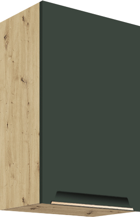 Kuchyňa GLADIOLA - GREEN je v štýlovom a funkčnom prevedení. Je vhodná do modernej aj klasickej kuchyne.Korpus nábytku je vyrobený z kvalitnej LTD dosiek vo farbe dub Artisan, v matnom prevedení. Dvierka sú vyrobené z MDF dosky. Nábytok je nenáročný na údržbu. Disponuje tichým dovieraním dvierok. Nožičky sú regulovateľné.Horná skrinka GLADIOLA je v zelenom matnom prevedení. Rozmery (š,v,h): 40 x 72 x 32 cm.Dodávame v demontovanom stave.