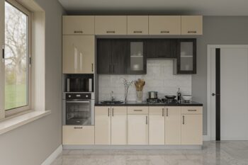 Moderná rovná kuchyňa Gland vás zaujme svojim praktickým a zároveň štýlovým prevedením. Je vhodná do moderných interiérov. Disponuje množstvom úložného priestoru.Výška horných skriniek: 40,72 cm. Hĺbka: 30/32 cm. Výška dolných skriniek: 82 cm. Hĺbka: 48 cm.Sokel nie je v cene zostavy.Celkové rozmery kuchynskej linky (š,h,v): 320 x 48 x 250 cmDvierka kuchynských skriniek sú vyrobené z kvalitných MDF dosiek. Ich údržba je nenáročná. Korpus je v bielej farbe. Dvierka sú vo farbe slonová kosť - v lesku / anglický dub. Úchyty sú v čiernej farbe.Kuchynská zostava je zložená z týchto prvkov:Vysoká skrinka 60/214 cm, rozmer pre mikrovlnku 35,5 x 59,6 cm, dolná skrinka 60/82 cm, 2 x dolná skrinka 50/82 cm, drezová skrinka 60/82 cm, horná skrinka 60/72 cm, 2 x horná skrinka 50/72 cm, digestorová skrinka 60/40 cm, 3 x vyklapacia skrinka 60/36 cm, 2 x vyklapacia skrinka 50/36 cmHorné skrinky majú v cene regulovateľné závesy. Ku každej hornej skrinke sa zároveň dodávajú 2 ks 10 cm závesnej lišty. Nedelenú závesnú lištu pre jednoduchšiu montáž je možné doobjednať.Drez a pracovnú dosku je potrebné dokúpiť.Spotrebiče nie sú súčasťou kuchynskej linky.Kuchyňu je možné zakúpiť len ako zostavu.Dodávame v demontovanom stave.