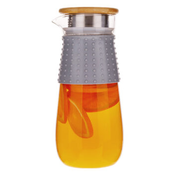 Karafa Glazo 1200 ml - priehľadná / sivá; Rozmery (ŠxHxV): 9x9x23 cm; Materiál: borosilikátové sklo / silikón.