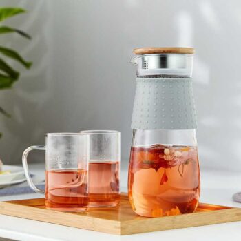 Karafa Glazo 1200 ml - priehľadná / sivá; Rozmery (ŠxHxV): 9x9x23 cm; Materiál: borosilikátové sklo / silikón.