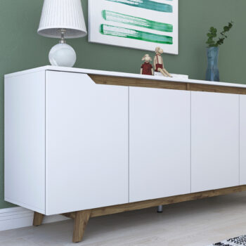 GODSEED – Škandinávska komoda pre vašu obývaciu izbu a spálňuPredstavujeme vám GODSEED, elegantnú komodu ideálnu pre obývaciu izbu alebo spálňu. Tento kus nábytku vyniká jednoduchým, ale pritom sofistikovaným dizajnom, ktorý je typický pre škandinávsky štýl. Kombinácia bielej farby a orechového dekoru prináša do vášho interiéru harmóniu a štýl.Materiál: MelamínFarba: Biela + orechRozmer: 78.6 x 180 x 45 cmPočet dvierok: 4 plné dvierkaHrúbka materiálu: 18 mmDodanie: Dodávame v demonte pre jednoduchú montážGODSEED ponúka priestranné úložné riešenie vďaka 4 plným dvierkam, ktoré vám umožnia ľahko organizovať vaše veci, či už ide o oblečenie v spálni alebo elektroniku a knihy v obývačke. Kvalitný melamínový povrch zaručuje dlhú životnosť a odolnosť proti poškriabaniu, zatiaľ čo hrúbka materiálu 18 mm zaisťuje pevnosť a stabilitu celej komody.Vylaďte svoj interiér do posledného detailu s komodou GODSEED, ktorá nielenže skvele vyzerá, ale zároveň poskytuje praktický úložný priestor.