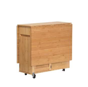 Praktický skladací jedálenský set GONSA je ideálny na príležitostné stolovanie v interiéri i exteriéri. Skladá sa zo stola a štyroch stoličiek, ktoré sú vyrobené z kvalitného bambusu. Stoličky sa dajú prakticky zložiť a uschovať vo vnútri stola. Jedálenský set je odolný voči poškodeniu a vonkajším vplyvom. Vďaka funkcii skladania tento jedálenský set jednoducho zložíte do minimálnych rozmerov a odložíte na ďalšie použitie. Jednoduché prenášanie Vám uľahčia aj praktické kolieska upevnené zo spodu stola.Farebné prevedenie: prírodný bambusRozmery stola: (Š x V x H) 140 x 74 x 80 cmRozmery stoličky: (Š x V x H) 46 x 72 x 44 cmDodávame v demonte. 