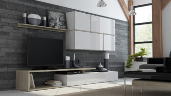 CAMA MEBLE Goya komoda na stenu biela / biely lesk / dub sonoma – Obrázok 2