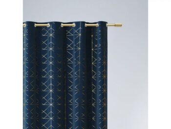 Granatovo modrý záves so zlatým zdobením 140 x 260 cm so zavesením na kovové kruhy