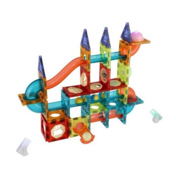Guľôčková dráha magnetická plast 110  ks, 16 guľôčok + doplnky na batérie v krabici 36x28x9cm