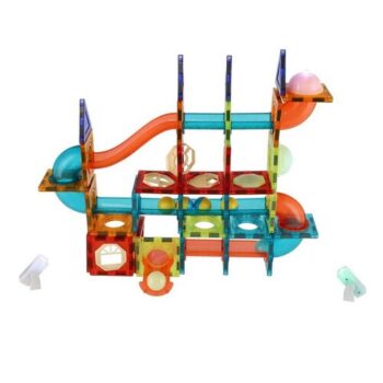Guľôčková dráha magnetická plast 110  ks, 16 guľôčok + doplnky na batérie v krabici 36x28x9cm