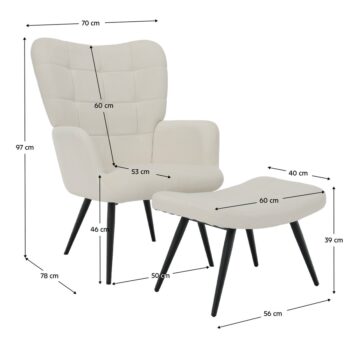 Kreslo HABEN predstavuje harmonické spojenie štýlu a komfortu. Jeho čalúnenie tvorí príjemná zamatová látka Velvet v elegantnom bielom odtieni, ktorá mu dodáva luxusný vzhľad. Súčasťou balenia je aj praktická podnož s rozmermi (ŠxHxV): 56,5x40x39 cm,…