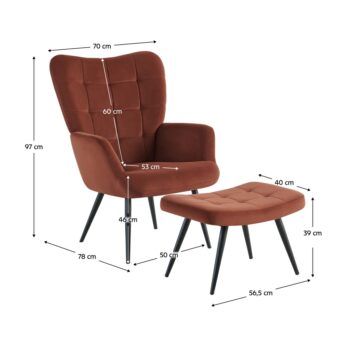 Kreslo HABEN predstavuje harmonické spojenie štýlu a komfortu. Jeho čalúnenie tvorí príjemná zamatová látka Velvet v elegantnom hnedom odtieni, ktorá mu dodáva luxusný vzhľad. Súčasťou balenia je aj praktická podnož s rozmermi (ŠxHxV): 56,5x40x39 cm,…