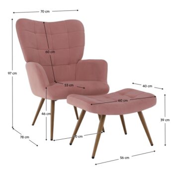 Kreslo HABEN predstavuje harmonické spojenie štýlu a komfortu. Jeho čalúnenie tvorí príjemná zamatová látka Velvet v elegantnom ružovom odtieni, ktorá mu dodáva luxusný vzhľad. Súčasťou balenia je aj praktická podnož s rozmermi (ŠxHxV): 56,5x40x39 cm,…
