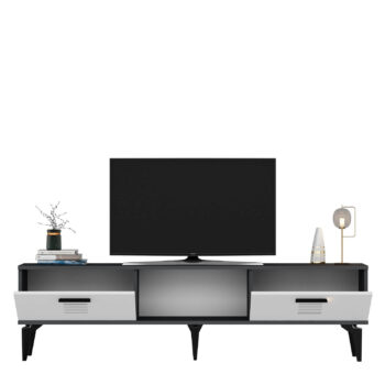 TV stolík HAPPY - moderný a praktický doplnok pre vašu obývaciu izbuTV stolík HAPPY je ideálnou voľbou pre tých, ktorí hľadajú štýlový a funkčný nábytok do svojej obývačky. Jeho moderný dizajn a praktické usporiadanie poskytujú dostatok úložného priestoru a dokonale doplnia každý interiér.Vyrobený z kvalitného LTD materiálu s hrúbkou 18 mm, stolík HAPPY je zárukou dlhej životnosti a odolnosti. Stolík je vybavený skrinkou s dvoma dvierkami a praktickým regálkom, čo ponúka dostatok priestoru na usporiadanie vašich multimediálnych zariadení a ďalších potrebností. Plastové úchytky umožňujú jednoduché otváranie a zatváranie, zatiaľ čo jeho moderný vzhľad doplní každý interiér.Hlavné vlastnosti produktu:Typ tovaru: TV stolíkVhodné do miestnosti: obývacia izbaMateriál: LTDRozmery: 44.6 x 150 x 29.6 cmFarba: antracit + bielaVybavenie: skrinka a regálPočet dvierok: 2Úchytky: plastDodatočné informácie: Dodávame v demonte, plastové nožičkyTV stolík HAPPY je dodávaný v demontovanom stave, čo uľahčuje jeho prepravu a montáž. Plastové nožičky zaisťujú stabilitu a ochranu podlahy pred poškodením.