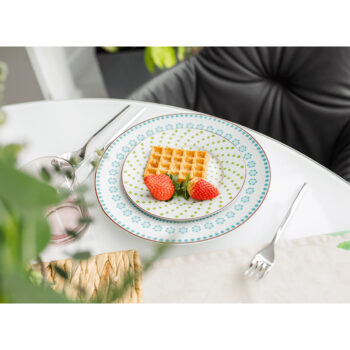 KONDELA Hardy porcelánová jedálenská súprava (12 ks) biela / modrá / červená / zelená – Obrázok 2