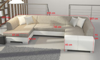 HAVAJ je moderná účková sedačka. Jemná elegancia je spojená s moderným dizajnom, ktorý sa prejavuje najmä v nízkych pohodlných opierkach. Rozmer (š/h/v) 335/167-207/73 cm. Sedačka má funkciu rozkladu - plocha na spanie má rozmer 125 x 280 cm. Sedák je tvorený vlnovcovou pružinou. Sedačka má aj úložný priestor. Hĺbka sedu je 65 cm, výška sedu je 43 cm. Viac rozmerov nájdete na obrázku v galérii produktu.Farebné prevedenie v poťahu aký je uvedený na hlavnom obrázku - látka Berlin 01 na sedacej časti a ekokoža Soft 11 na korpuse. Pravé prevedenie. V ponuke viacero farebných prevedení.