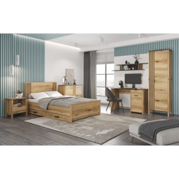 KONDELA Helio 1D1S/120 písací stôl dub evoke / čierna – Obrázok 2