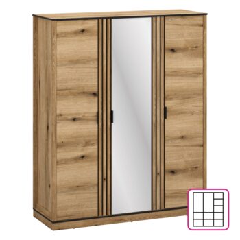 Predstavujeme vám trojdverovú šatníkovú skriňu so zrkadlom Helio 3D v elegantnom prevedení dub evoke a čierna. Táto moderná skriňa je ideálnym riešením pre tých, ktorí hľadajú praktický a štýlový úložný priestor do svojho interiéru.