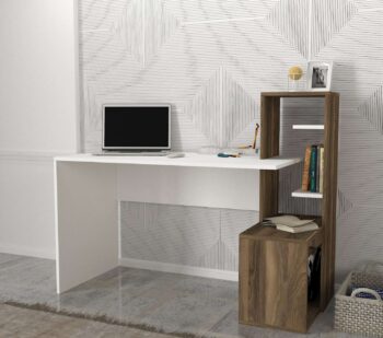 Písací stôl HIDEPredstavujeme vám písací stôl HIDE, ideálnu voľbu pre vašu kanceláriu alebo detskú izbu. Tento elegantný a praktický stôl je navrhnutý tak, aby vám poskytol pohodlné a efektívne pracovné prostredie.Typ tovaru: Písací stôlVhodné do miestnosti: Kancelária a detská izbaMateriál: LTDRozmer: 120 x 73.8 x 60 cmFarba: Biela + orechVybavenie: RegálkaTvar: ObdĺžnikovýHrúbka materiálu: 18 mmDodatočné informácie: Dodávame v demontePísací stôl HIDE je vyrobený z kvalitného LTD materiálu s hrúbkou 18 mm, čo zaisťuje jeho pevnosť a dlhú životnosť. Elegantná kombinácia bielej farby a orechového dekoru dodáva stolu moderný a štýlový vzhľad, ktorý sa hodí do akéhokoľvek interiéru. Stôl je vybavený praktickým regálkom, ktorý poskytuje dostatok úložného priestoru pre vaše pracovné potreby a pomôcky.Dodávame v demonte, čo znamená, že stôl ľahko zložíte podľa priloženého návodu. Písací stôl HIDE je perfektnou voľbou pre každého, kto hľadá štýlový a funkčný nábytok do svojej kancelárie alebo detskej izby.