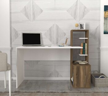Písací stôl HIDEPredstavujeme vám písací stôl HIDE, ideálnu voľbu pre vašu kanceláriu alebo detskú izbu. Tento elegantný a praktický stôl je navrhnutý tak, aby vám poskytol pohodlné a efektívne pracovné prostredie.Typ tovaru: Písací stôlVhodné do miestnosti: Kancelária a detská izbaMateriál: LTDRozmer: 120 x 73.8 x 60 cmFarba: Biela + orechVybavenie: RegálkaTvar: ObdĺžnikovýHrúbka materiálu: 18 mmDodatočné informácie: Dodávame v demontePísací stôl HIDE je vyrobený z kvalitného LTD materiálu s hrúbkou 18 mm, čo zaisťuje jeho pevnosť a dlhú životnosť. Elegantná kombinácia bielej farby a orechového dekoru dodáva stolu moderný a štýlový vzhľad, ktorý sa hodí do akéhokoľvek interiéru. Stôl je vybavený praktickým regálkom, ktorý poskytuje dostatok úložného priestoru pre vaše pracovné potreby a pomôcky.Dodávame v demonte, čo znamená, že stôl ľahko zložíte podľa priloženého návodu. Písací stôl HIDE je perfektnou voľbou pre každého, kto hľadá štýlový a funkčný nábytok do svojej kancelárie alebo detskej izby.