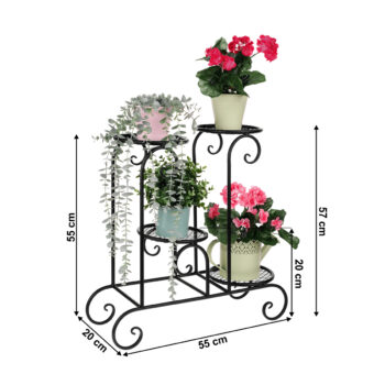 KONDELA Hlakon kovový stojan na kvety čierna – Obrázok 11