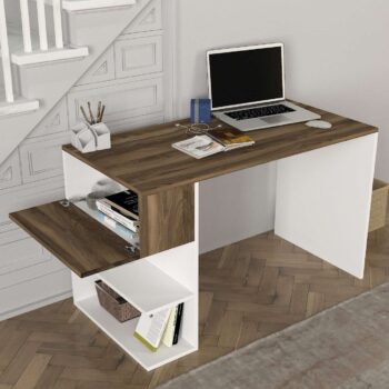 Stôl HONZOPredstavujeme vám stôl HONZO, ideálnu voľbu pre vašu kanceláriu alebo detskú izbu. Tento elegantný a praktický stôl je navrhnutý tak, aby vám poskytol pohodlné a efektívne pracovné prostredie.Typ tovaru: Stôl, stolíkVhodné do miestnosti: Kancelária a detská izbaMateriál: LTDRozmer: 121.8 x 73.8 x 60 cmFarba: Biela + orechVybavenie: RegálkaTvar: ObdĺžnikovýHrúbka materiálu: 18 mmDodatočné informácie: Dodávame v demonteStôl HONZO je vyrobený z kvalitného LTD materiálu s hrúbkou 18 mm, čo zaisťuje jeho pevnosť a dlhú životnosť. Elegantná kombinácia bielej a orechovej farby dodáva stolu moderný a štýlový vzhľad, ktorý sa hodí do akéhokoľvek interiéru. Stôl je vybavený praktickým regálkom, ktorý poskytuje dostatok úložného priestoru pre vaše pracovné potreby a pomôcky.Dodávame v demonte, čo znamená, že stôl ľahko zložíte podľa priloženého návodu. Stôl HONZO je perfektnou voľbou pre každého, kto hľadá štýlový a funkčný nábytok do svojej kancelárie alebo detskej izby.