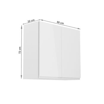 Horná skrinka AURORA G80 umožňuje vyskladať si kuchyňu podľa vlastných predstáv. Rozmery skrinky sú (ŠxHxV): 80x32x72 cm. Skrinka je s dvierkami. Dvierka sú bez úchytky. Vo vnútri nájdete jednu policu. Je vyrobená z kvalitnej MDF (drevovláknitá doska) a korpusu z laminovanej DTD…