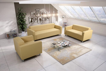 Elegantný dvojsedák HUGI v  minimalistickom dizajne je tá správna voľba do moderných interiérov. Komfortné sedenie zabezpečuje vlnovcová pružina vyplnená PUR penou. Eleganciu podčiarkujú pochrómované nožičky. Sedačka má rozmer v/š/h 70 x 146 x 78 cm, výška sedu 40 cm. Cena je za vzorové prevedenie v ekokoži Madryt 111. V ponuke aj sedačka s možnosťou výberu poťahovej látky. K dvojsedáku je možné dokúpiť aj trojsedák či kreslo.