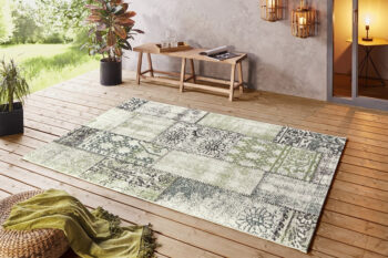 Hanse Home, Kusový koberec Beach 103846 Green / Cream / Black – na von aj na doma, 160x230, zelená, chodba / predsieň