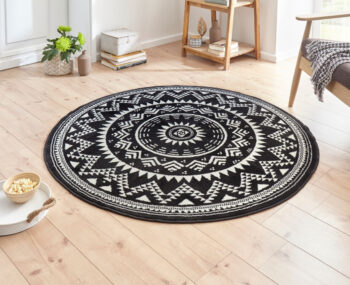 Hanse Home, Kusový koberec Celebration 103441 Valencia Black, 140x140 (priemer) kruh, čiernobiela, chodba / predsieň