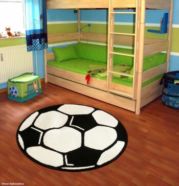 Hanse Home, Kusový koberec Prime Pile Fussball 100015, 100x100 (priemer) kruh, čiernobiela, detská izba