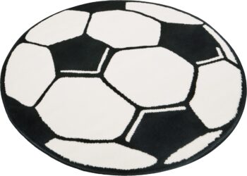 Hanse Home, Kusový koberec Prime Pile Fussball 100015, 100x100 (priemer) kruh, čiernobiela, detská izba