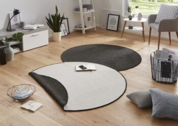 Hanse Home, Kusový koberec Twin-Wendeteppiche 103096 black cream kruh – na von aj na doma, 140x140 (priemer) kruh, čierna, chodba / predsieň