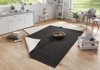 Hanse Home, Kusový koberec Twin-Wendeteppiche 103096 black cream – na von aj na doma, 80x150, čierna, chodba / predsieň