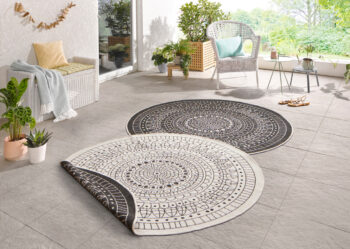 Hanse Home, Kusový koberec Twin-Wendeteppiche 103101 creme schwarz – na von aj na doma, 140x140 (priemer) kruh, biela, chodba / predsieň