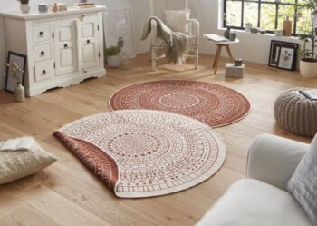 Hanse Home, Kusový koberec Twin-Wendeteppiche 103102 creme terra – na von aj na doma, 100x100 (priemer) kruh, oranžová, chodba / predsieň