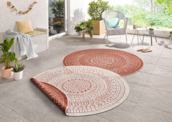 Hanse Home, Kusový koberec Twin-Wendeteppiche 103102 creme terra – na von aj na doma, 200x200 (priemer) kruh, oranžová, chodba / predsieň