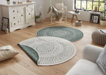 Hanse Home, Kusový koberec Twin-Wendeteppiche 103103 creme grün – na von aj na doma, 240x240 (priemer) kruh, zelená, chodba / predsieň
