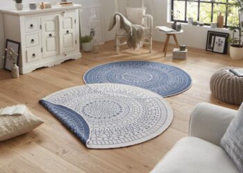 Hanse Home, Kusový koberec Twin-Wendeteppiche 103104 creme blau – na von aj na doma, 200x200 (priemer) kruh, modrá, chodba / predsieň