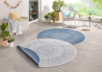 Hanse Home, Kusový koberec Twin-Wendeteppiche 103104 creme blau – na von aj na doma, 200x200 (priemer) kruh, modrá, chodba / predsieň