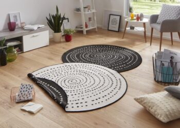 Hanse Home, Kusový koberec Twin-Wendeteppiche 103109 schwarz creme – na von aj na doma, 140x140 (priemer) kruh, čierna, čiernobiela, chodba / predsieň
