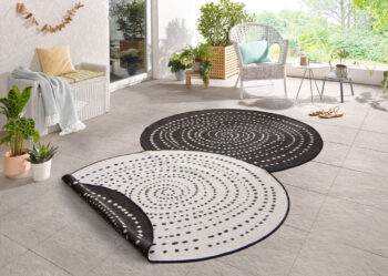 Hanse Home, Kusový koberec Twin-Wendeteppiche 103109 schwarz creme – na von aj na doma, 140x140 (priemer) kruh, čierna, čiernobiela, chodba / predsieň
