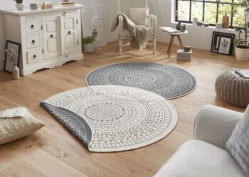 Hanse Home, Kusový koberec Twin-Wendeteppiche 103143 creme grau – na von aj na doma, 100x100 (priemer) kruh, šedá, chodba / predsieň