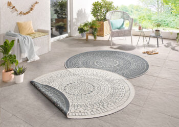 Hanse Home, Kusový koberec Twin-Wendeteppiche 103143 creme grau – na von aj na doma, 100x100 (priemer) kruh, šedá, chodba / predsieň