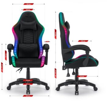 Herné kreslo HC-1000 Black LED RGB látkové