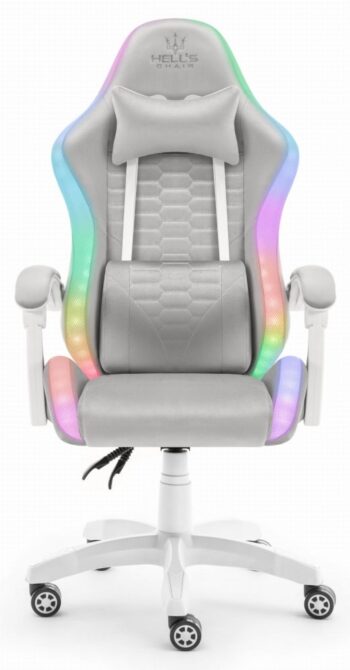 Herné kreslo HC-1000 Gray-White LED RGB látkové
