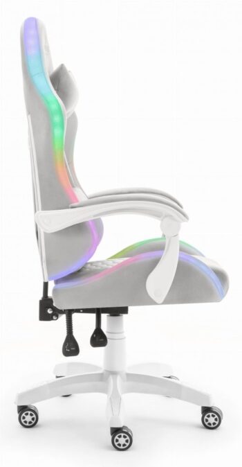 Herné kreslo HC-1000 Gray-White LED RGB látkové