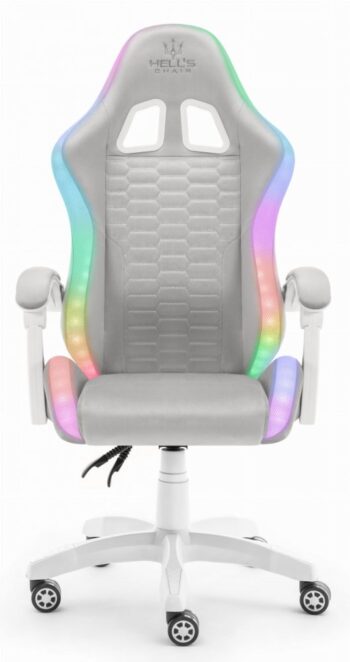 Herné kreslo HC-1000 Gray-White LED RGB látkové