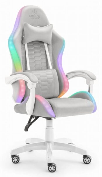 Herné kreslo HC-1000 Gray-White LED RGB látkové
