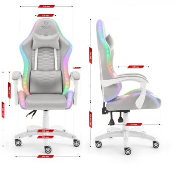 Herné kreslo HC-1000 Gray-White LED RGB látkové