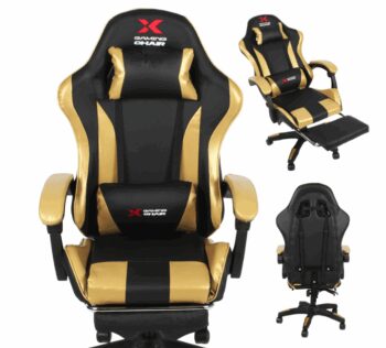 Herné kreslo Xgaming s podnožkou - čierno-zlaté