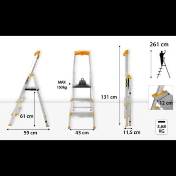Hliníkový rebrík 3-stupňový 150 kg - extra široké stupne