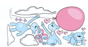 Hravá modro ružová nálepka na stenu zaľúbené myšky 60 x 120 cm